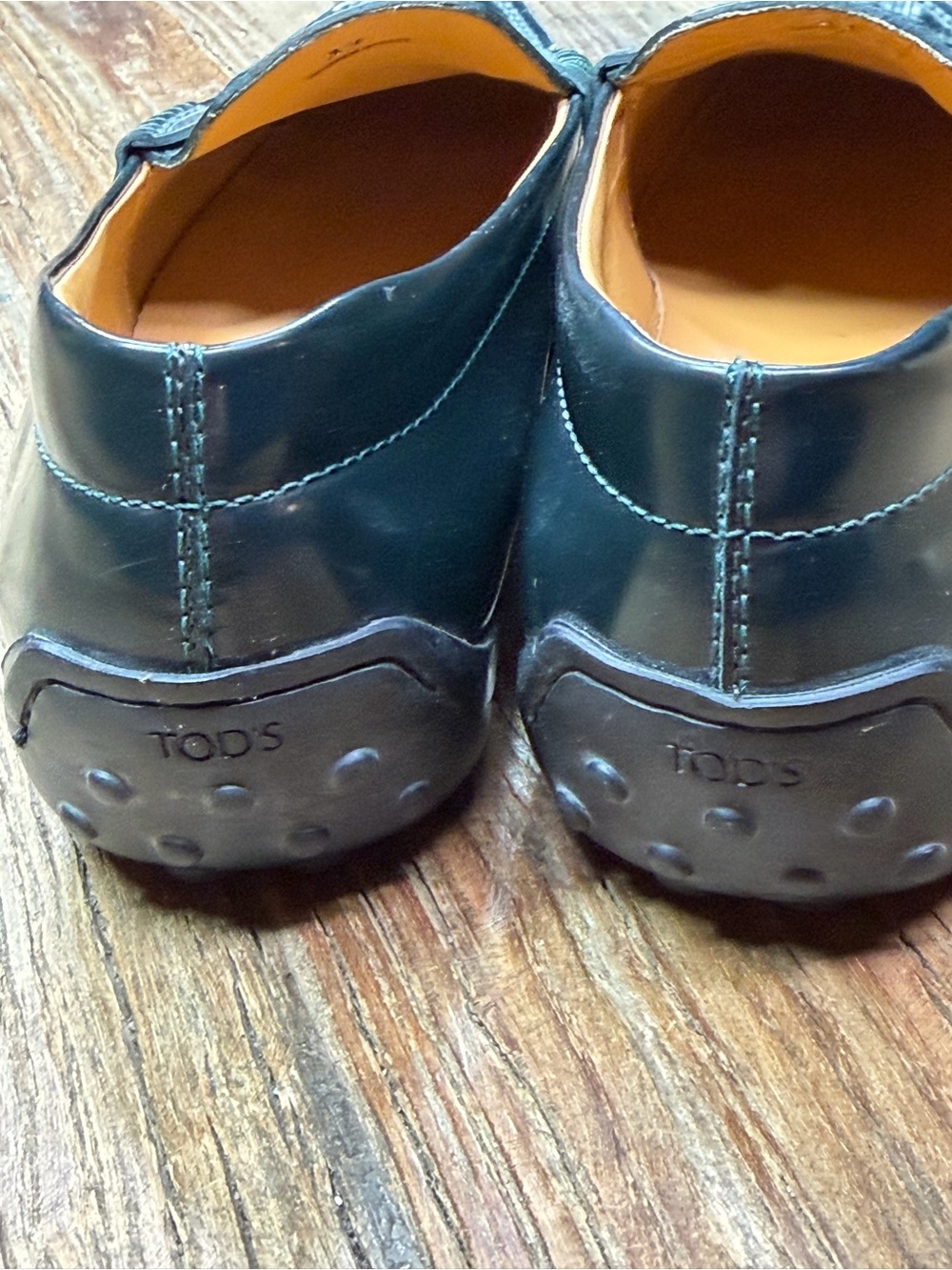 Tod's Women's Dark Green Leather Penny Loafers Size 37 ~ US 7 - Picture 14 of 15